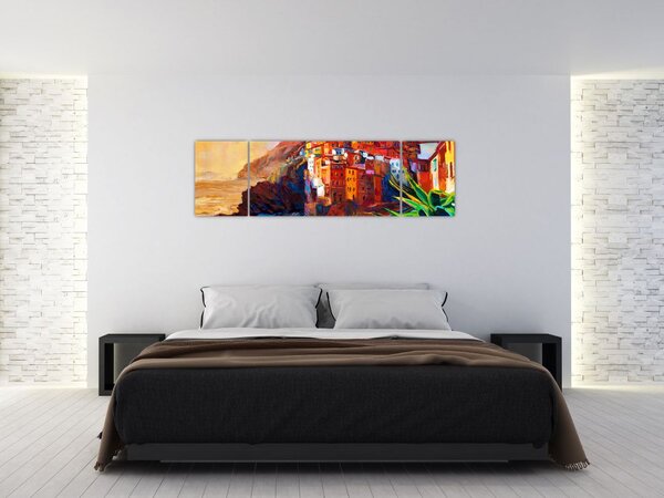 Obraz - Wieś na wybrzeżu Cinque Terre, Włoska Riviera, nowoczesny impresionism (170x50 cm)