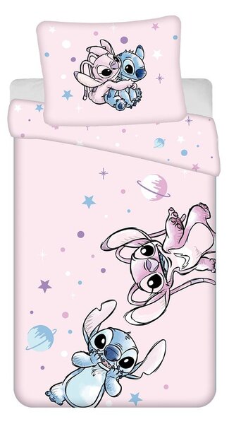 Różowa bawełniana pościel dziecięca jednoosobowa 140x200 cm Lilo a Stitch "Universe" – Jerry Fabrics