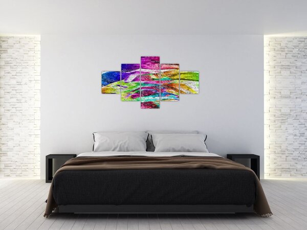 Obraz - Mur z cegły z kolorowymi płomieniami (125x70 cm)