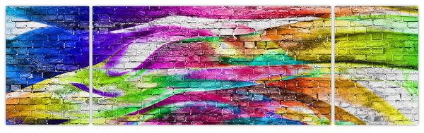 Obraz - Mur z cegły z kolorowymi płomieniami (170x50 cm)