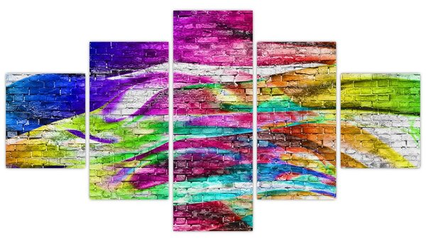 Obraz - Mur z cegły z kolorowymi płomieniami (125x70 cm)