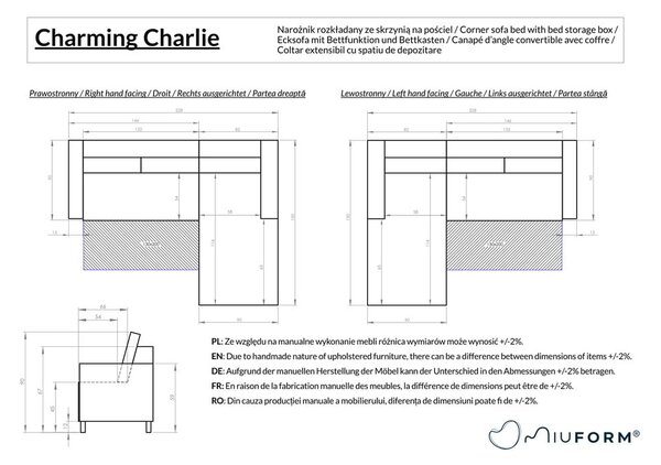 Beżowy rozkładany narożnik (prawostronny) Charming Charlie – Miuform