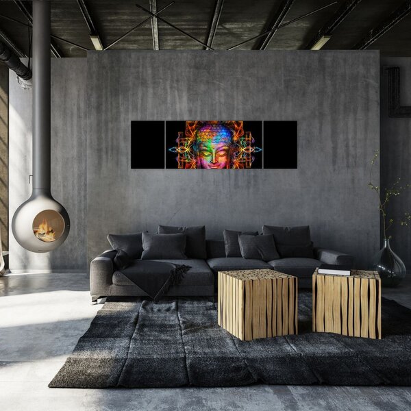Obraz - Popiersie Buddy w neonowych kolorach (170x50 cm)