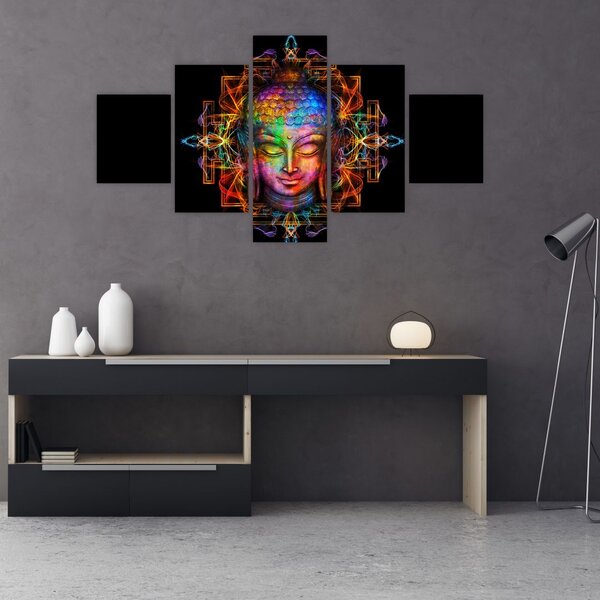 Obraz - Popiersie Buddy w neonowych kolorach (125x70 cm)