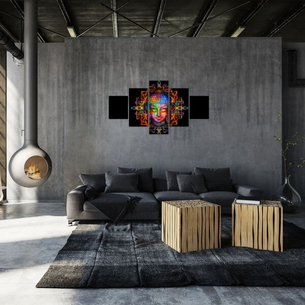 Obraz - Popiersie Buddy w neonowych kolorach (125x70 cm)