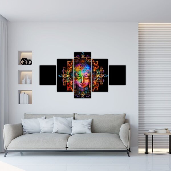 Obraz - Popiersie Buddy w neonowych kolorach (125x70 cm)