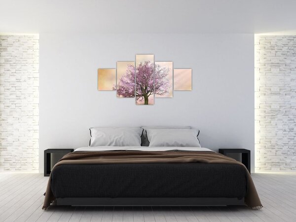 Obraz kwitnącego drzewa na szczycie wzgórza (125x70 cm)