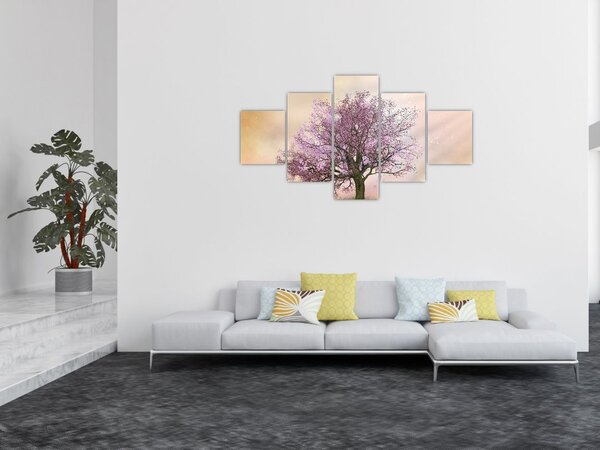 Obraz kwitnącego drzewa na szczycie wzgórza (125x70 cm)