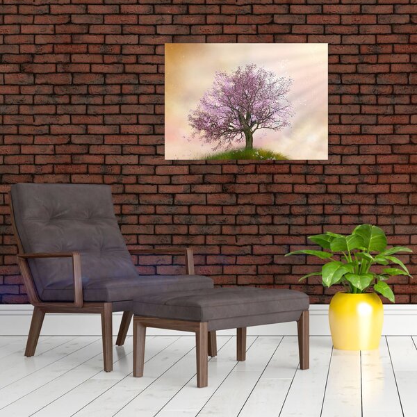 Obraz kwitnącego drzewa na szczycie wzgórza (70x50 cm)