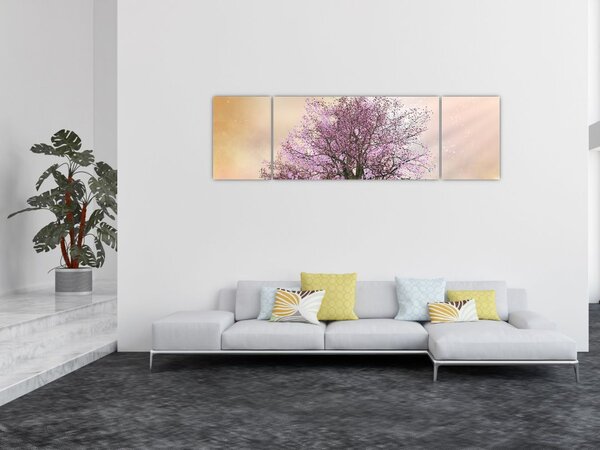 Obraz kwitnącego drzewa na szczycie wzgórza (170x50 cm)