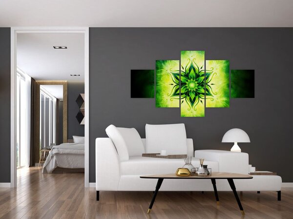 Obraz - Kwiatowa mandala na zielonym tle (125x70 cm)