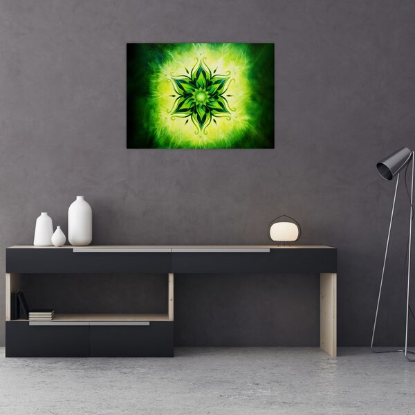 Obraz - Kwiatowa mandala na zielonym tle (70x50 cm)