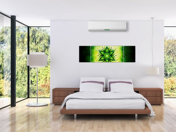 Obraz - Kwiatowa mandala na zielonym tle (170x50 cm)