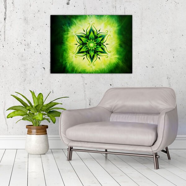 Obraz - Kwiatowa mandala na zielonym tle (70x50 cm)