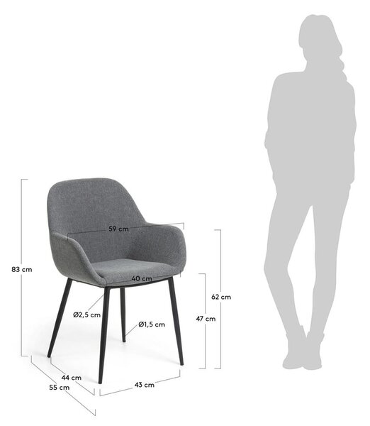 Antracytowy tapicerowany fotel jadalniany Konna – Kave Home