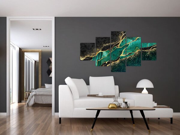 Obraz - Marmurki olejno-złote (125x70 cm)