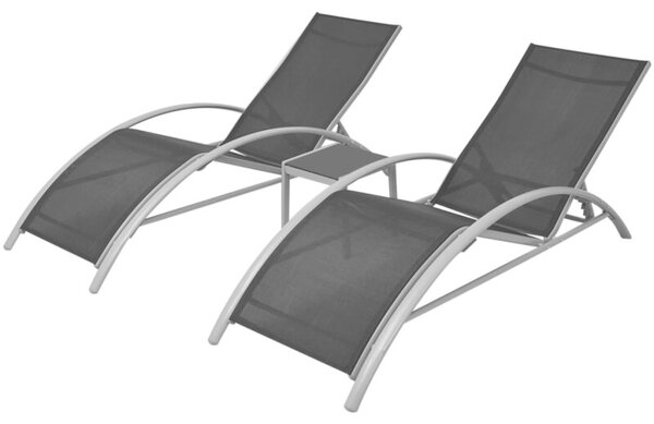 Leżaki ze stolikiem, aluminium, czarny