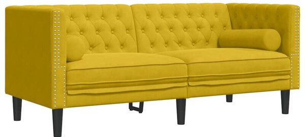 Sofa chesterfield z waÅkami, dwuosobowa, Å¼Ã³Åta, aksamit