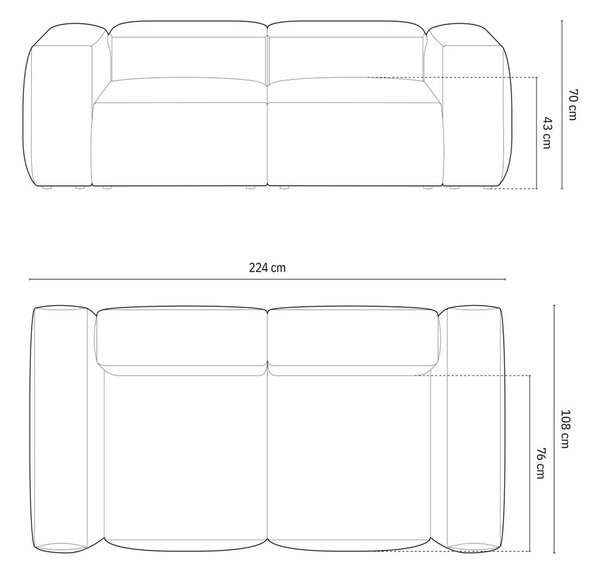 Beżowa sztruksowa sofa 224 cm Bergamo – Cosmopolitan Design