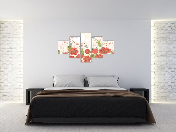 Obraz - Ptaszki na kwitnącej łące (125x70 cm)