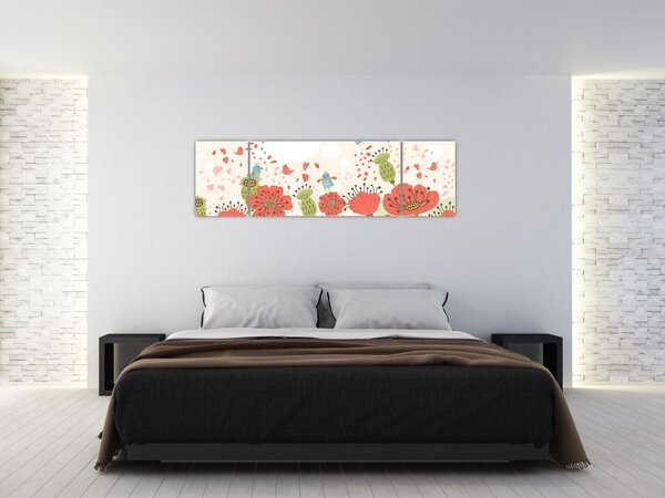 Obraz - Ptaszki na kwitnącej łące (170x50 cm)