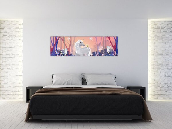 Obraz - Jednorożec w magicznym lesie (170x50 cm)