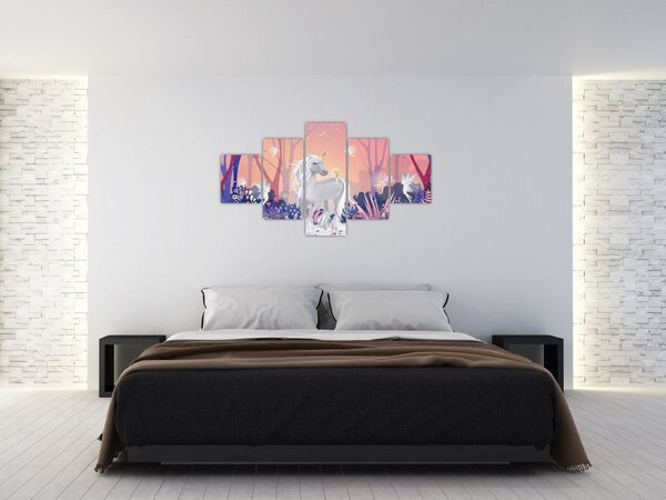Obraz - Jednorożec w magicznym lesie (125x70 cm)