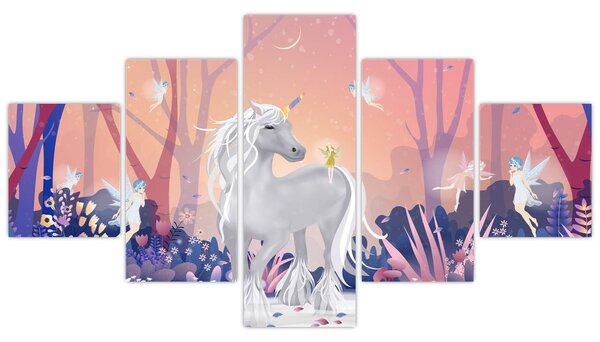 Obraz - Jednorożec w magicznym lesie (125x70 cm)