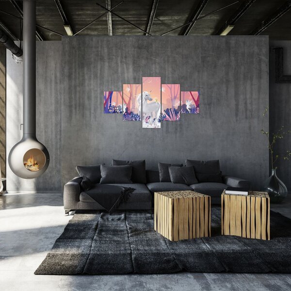Obraz - Jednorożec w magicznym lesie (125x70 cm)