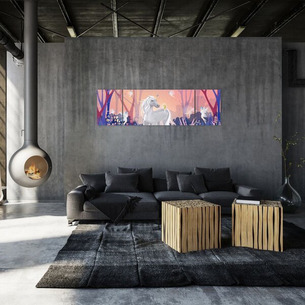 Obraz - Jednorożec w magicznym lesie (170x50 cm)
