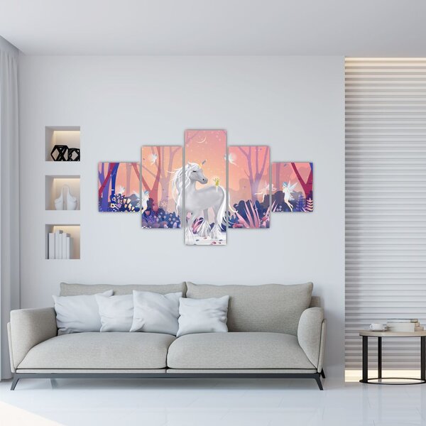Obraz - Jednorożec w magicznym lesie (125x70 cm)