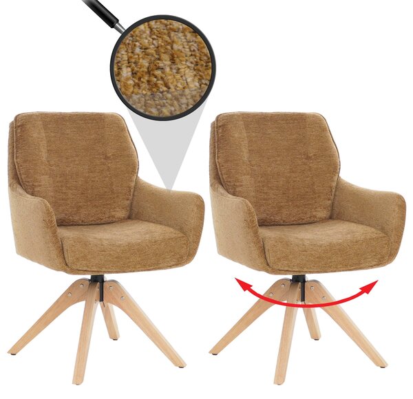 Zestaw 2 krzeseł do jadalni HWC-Q37, krzesło kuchenne obrotowe, obicie z tkaniny (680g/m²) typu chenille, certyfikat Öko-Tex, rama drewniana, kolor: musztardowy