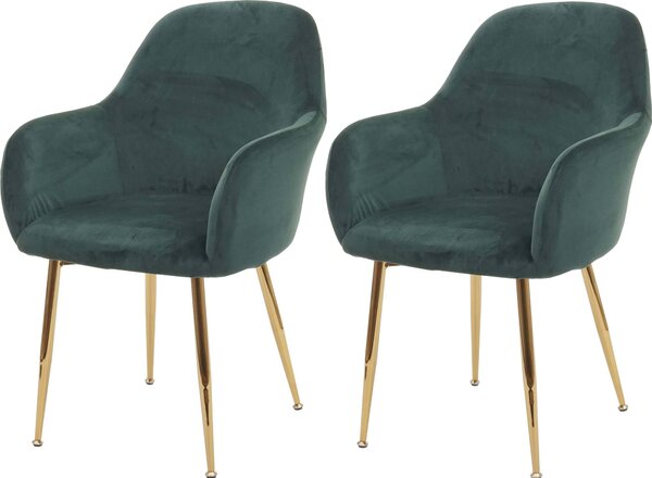 Zestaw 2 krzeseł do jadalni HWC-F18, krzesło kuchenne, design retro ~ aksamitna zieleń, złote nogi