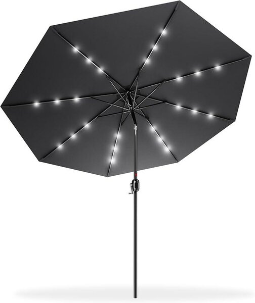 Parasol ogrodowy QEENTOE, okrągły, średnica 300 cm, z mechanizmem rozkładania, ochrona UV 40+, stabilny, obrotowy z oświetleniem LED, idealny do ogrodu, balkonu lub tarasu, kolor: ciemnoszary