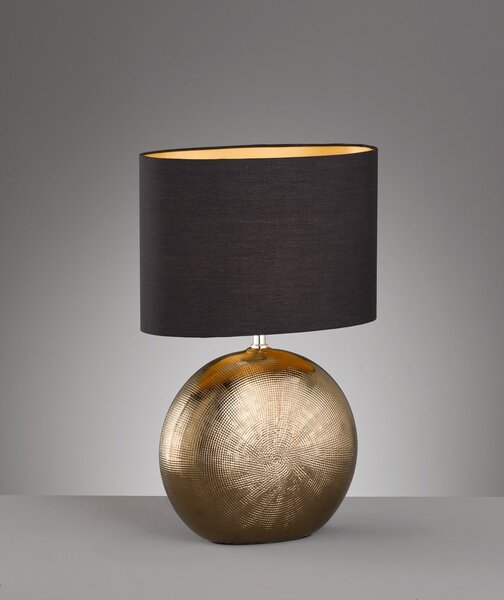 Czarno-brązowa ceramiczna lampa stołowa z tekstylnym kloszem (wysokość 53 cm) Foro – Fischer & Honsel