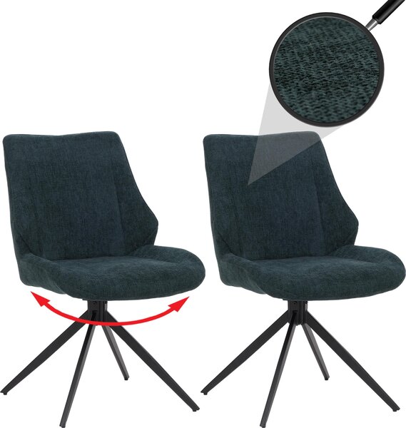 Zestaw 2 krzeseł do jadalni HWC-O48, krzesło kuchenne, obrotowe z automatycznym powrotem, tkanina/tkanina szenilowa (320g/m²) Oeko-Tex ~ petrol-green