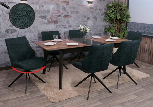 Zestaw 6 krzeseł do jadalni HWC-O48, krzesło kuchenne, obrotowe z automatycznym powrotem, tkanina/tkanina szenilowa (320g/m²) Oeko-Tex ~ petrol-green