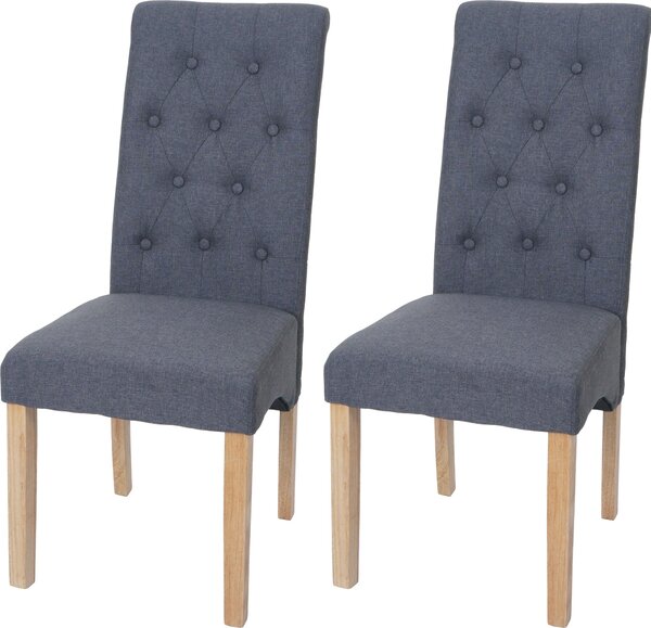 Zestaw 2 krzeseł do jadalni HWC-O65e, krzesło kuchenne, krzesło tapicerowane, tkanina Chesterfield (280 g/m²), ciemnoszare