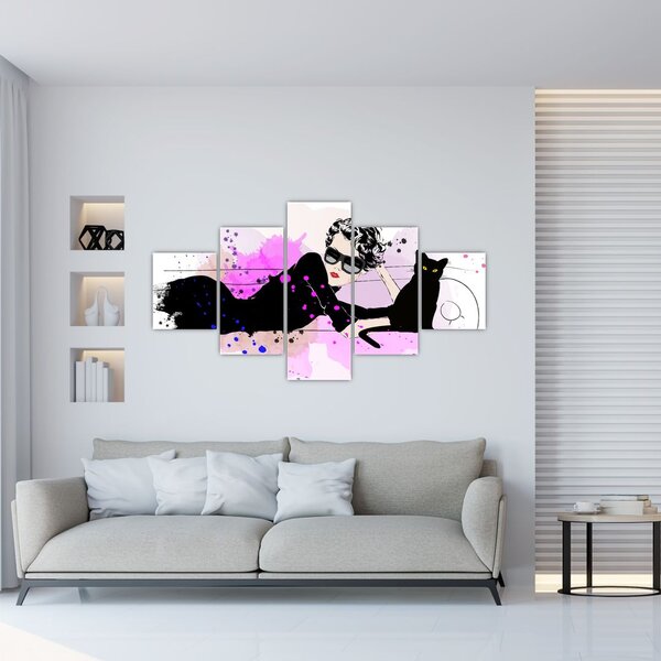 Obraz - Kobieta z czarnym kotem (125x70 cm)