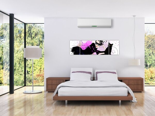 Obraz - Kobieta z czarnym kotem (170x50 cm)