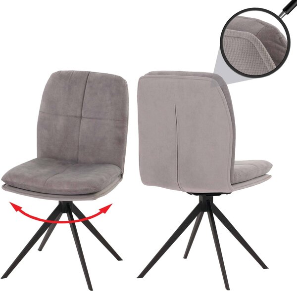 Zestaw 2 krzeseł do jadalni HWC-M68, krzesło kuchenne, fotel, pozycja obrotowa automatyczna, metal tkanina/tkanina ~ szary