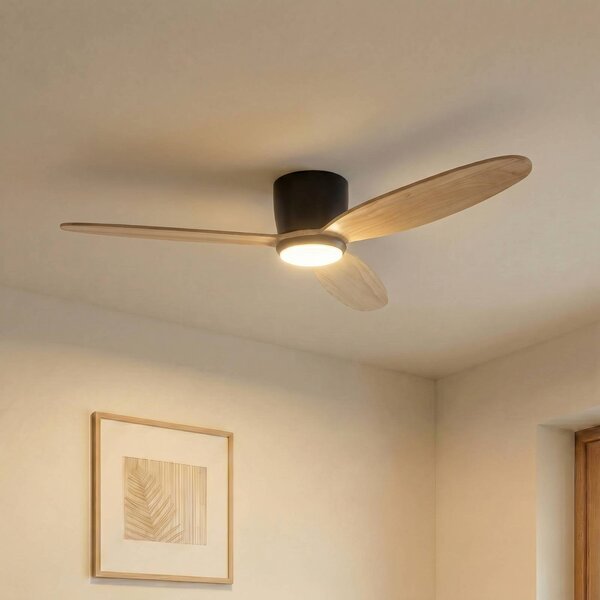 Wentylator sufitowy LED Lucande Lignia, Ø 132 cm, CCT, ściemniany Lignia Lucande, możliwość ściemniania, jasne drewno, salon / jadalnia, drewno, skandynawski