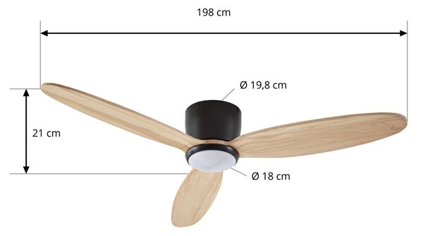 Wentylator sufitowy LED Lucande Lignia, Ø 132 cm, CCT, ściemniany Lignia Lucande, możliwość ściemniania, jasne drewno, salon / jadalnia, drewno, skandynawski