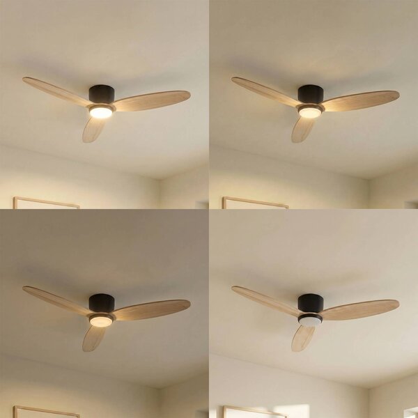 Wentylator sufitowy LED Lucande Lignia, Ø 132 cm, CCT, ściemniany Lignia Lucande, możliwość ściemniania, jasne drewno, salon / jadalnia, drewno, skandynawski