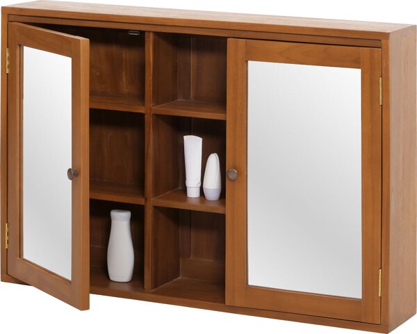 Szafka z lustrem z drewna tekowego HWC-M85, szafka z lustrem łazienkowym, wysokiej jakości drewno tekowe klasy B (twardziel, 20-30 lat), 70x100x20cm