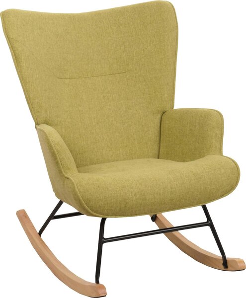 Fotel bujany HWC-N14, fotel bujany fotel rozkładany fotel telewizyjny, lite drewno metal tkanina/tekstylia 320g/m² ~ zielony