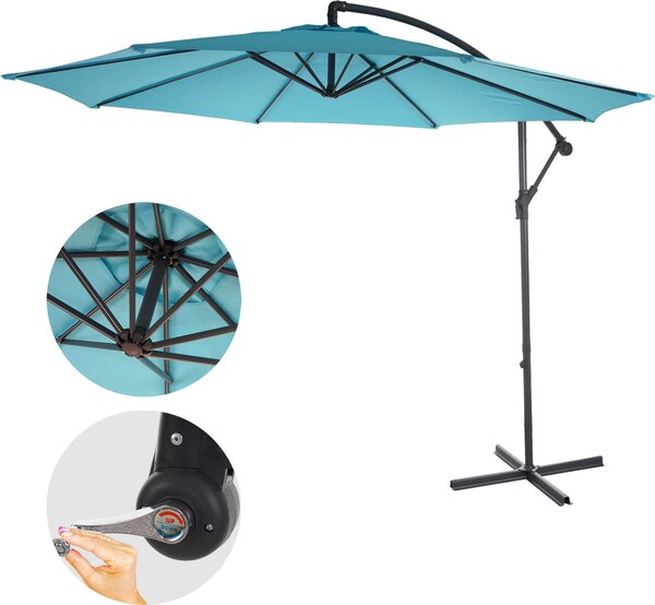 Acerra parasol wspornikowy, parasol przeciwsłoneczny, Ø 3m uchylny, poliester/stal 11kg ~ turkusowo-niebieski bez stojaka