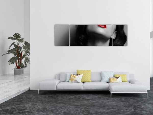 Obraz - Portret kobiety z czerwoną szminką (170x50 cm)