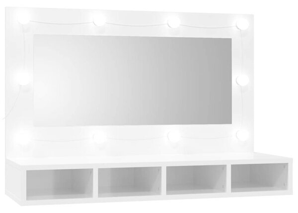 Szafka z lustrem i LED, biała z połyskiem, 90x31,5x62 cm