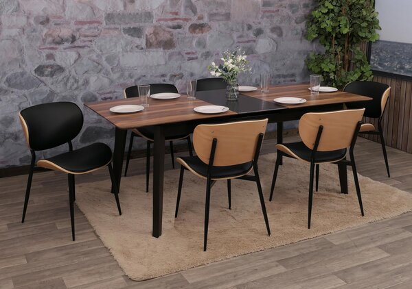 Zestaw 6 krzeseł do jadalni HWC-O45, krzesło, drewno gięte imitacja skóry 280g/m² Oeko-Tex ~ naturalny, czarny